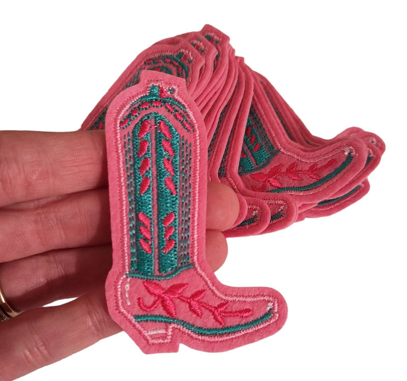 Pink Cowgirl Boot Felt Embroidery Iron On Patch
