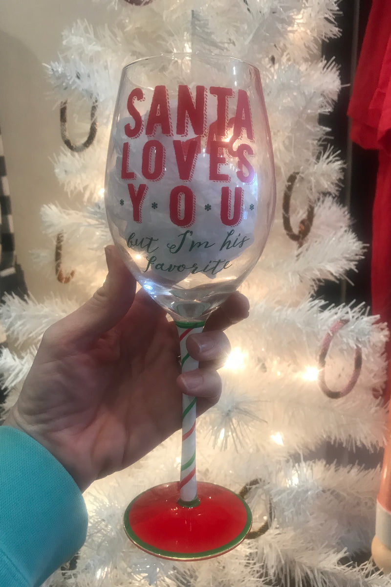 Santa Loves You Wine Glass